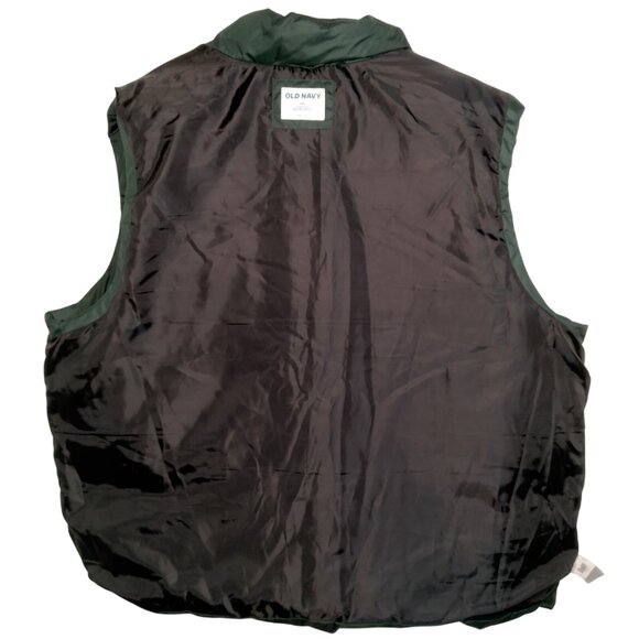 Old Navy Puffer Vest Men XXL Forest Green Jacket Snap Zip Up Recycled - Picture 4 of 11